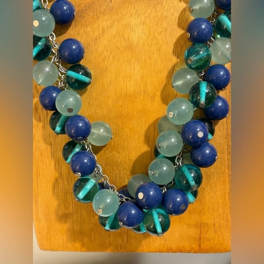 LOFT Blue and Teal Glass Beaded Necklace - Picture 5 of 7